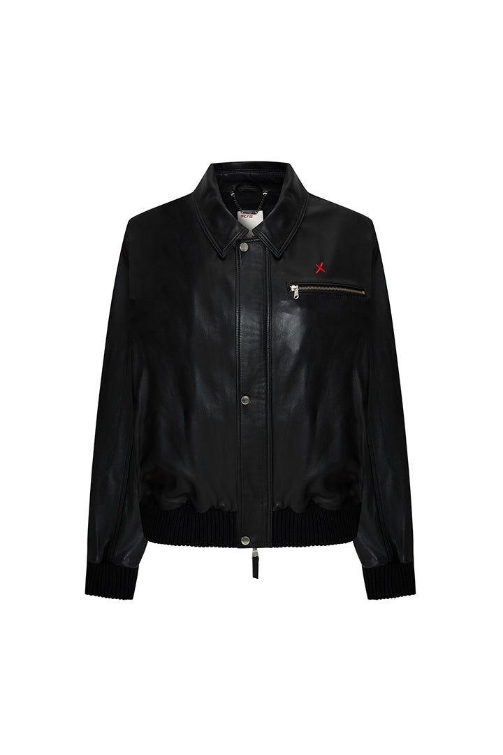 Bomber Men Leather Jacket - Black